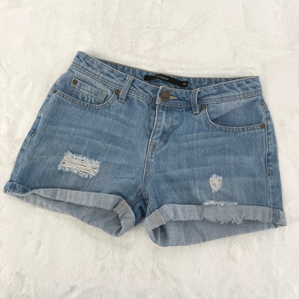 Harper Denim Shorts Womens 25‎ Blue Distressed Cuffed  WL60484